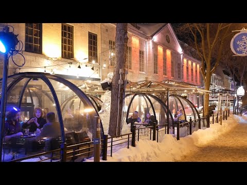 Winter Night Life in Quebec City - Old Québec City and Grande Allée 4K Quebec tour
