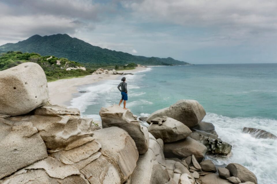 Tourist observing views at Tayrona National Park near Barranquilla